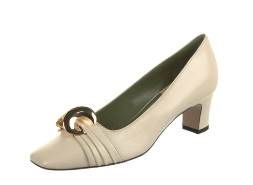 Gucci Half Moon GG Malaga Gold Cream Off Vtg White Leather